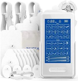 NURSAL Dual Channel Touchscreen TENS Unit Muscle Stimulator Machine with 24 Modes Rechargeable Massager for Pain Relief Therapy, 16 Electrodes Pads an