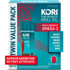 Kori Krill Oil Omega-3 600mg, 120 Softgels | Superior Omega-3 Absorption vs Fish Oil | No Fishy Burps | Omega-3 Supplement for Heart, Brain, Joint, Ey