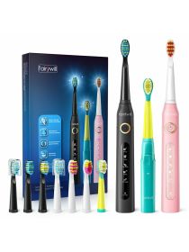 Fairywill 3X Electric Toothbrushes Rechargeable 10 Heads For Adults Kids Family,Family Kit 10 Brush Heads Waterproof