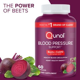 Qunol Blood Pressure Support Capsules, 1180mg, Beets, CoQ10, and Grape Seed, 60 Count