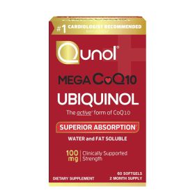 Qunol Mega Ubiquinol CoQ10 Softgels, 100mg, Superior Absorption, Antioxidant Supplement for Heart Health, Active Form of Coenzyme Q10, 60 Count
