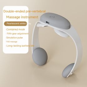 Cervical Vertebra Plastic Massager Low Frequency Pulse Neck (Option: English-Pearlescent White Gray)
