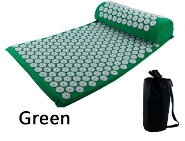 Yoga Massage Mat Acupressure Relieve Stress Back Cushion Massage Yoga Mat Back Pain Relief Needle Pad With Pillow (Color: Green, Ships From: China)